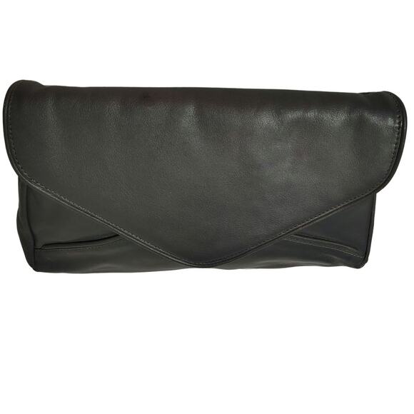 70s Gray Maxi Clutch Faux Leather Foldover Closure Magnetic Clasp 2 Compartments - Picture 4 of 8